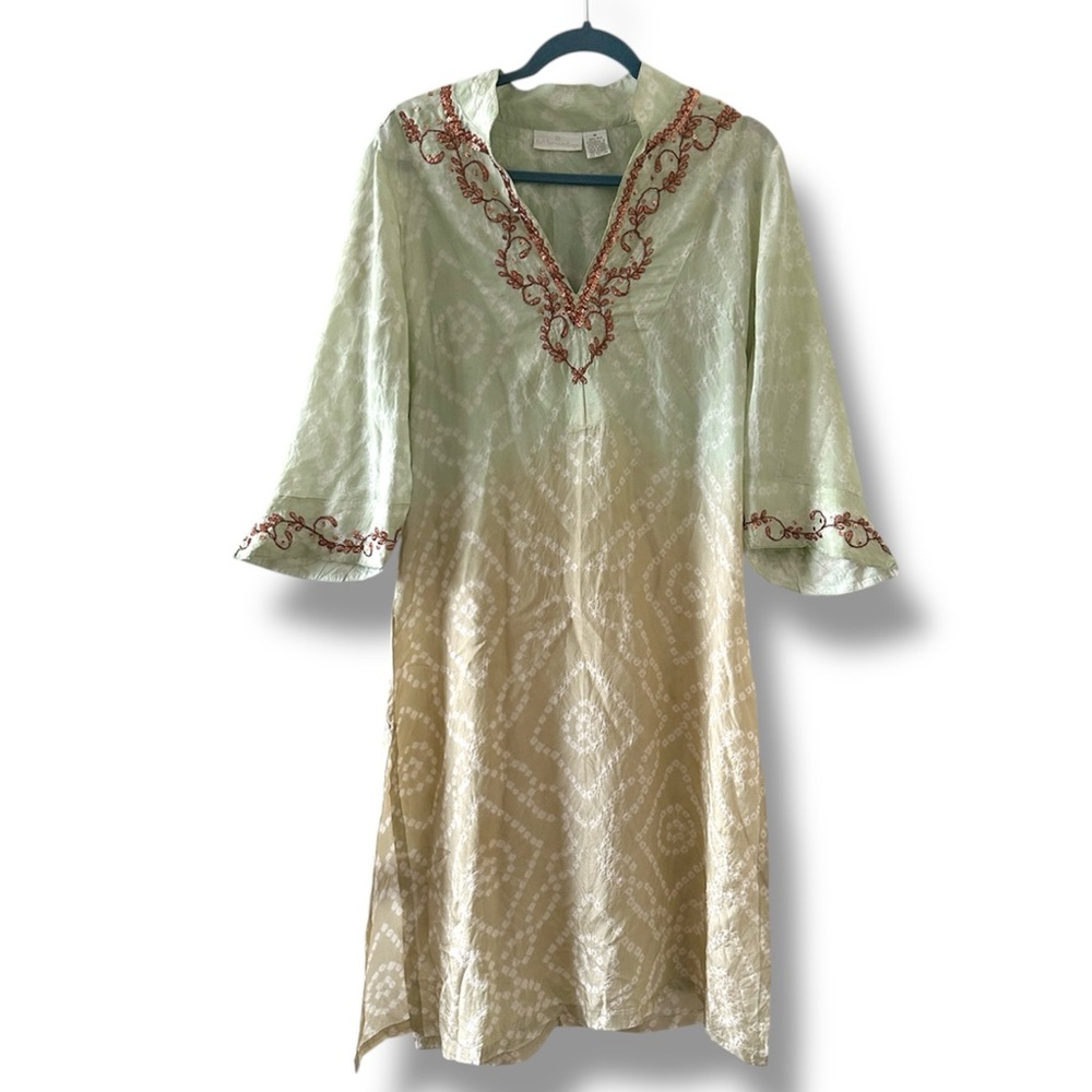 Vintage Soft Surroundings Silk Ombre Embroidered Sequin Tunic Womens Medium Boho